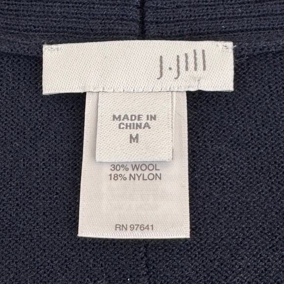 J. Jill Sweater Women's M Navy Blue Wool Blend Lightweight Open Front Cardigan - Picture 4 of 8